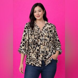 212 Collection Women's Leopard Print Button Down Shirt